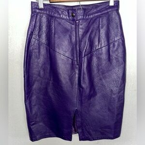 VTG FORENZA Purple Leather 90 80s Y2k High Rise Midi Front Split Skirt. Size 10